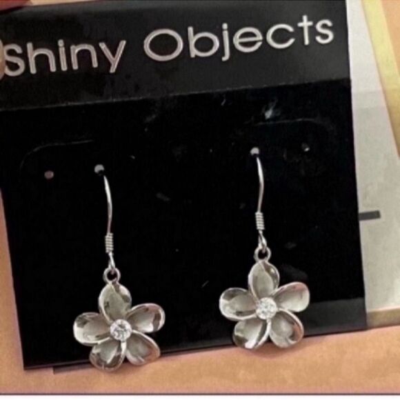 New Sterling Silver & Cubic Zirconia Flower Earrings - Picture 3 of 10